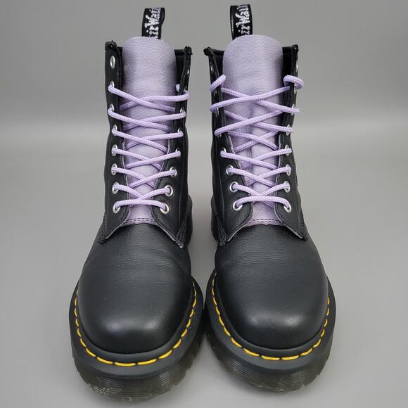 Dr. Martens Womens 1460 Boots Size 6 Purple Satin Hearts Lace-Up Black - Picture 4 of 12